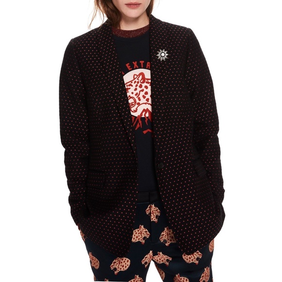 SCOTCH & SODA Tailored Stretch Jacquard Blazer in Black/Red Star - Picture 1 of 9